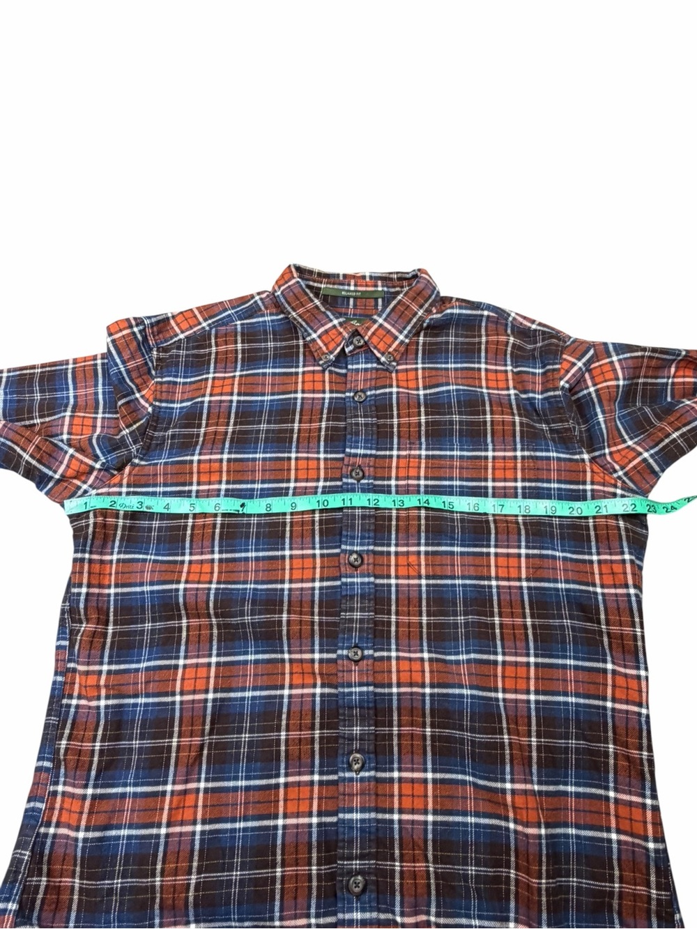 Eddie Bauer Relaxed Fit Orange & Blue Plaid Flannel Long Sleeve Button Down - M - Picture 12 of 15